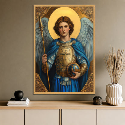 Archangel Michael Canvas Art - Sacred Golden Armor Wall Decor