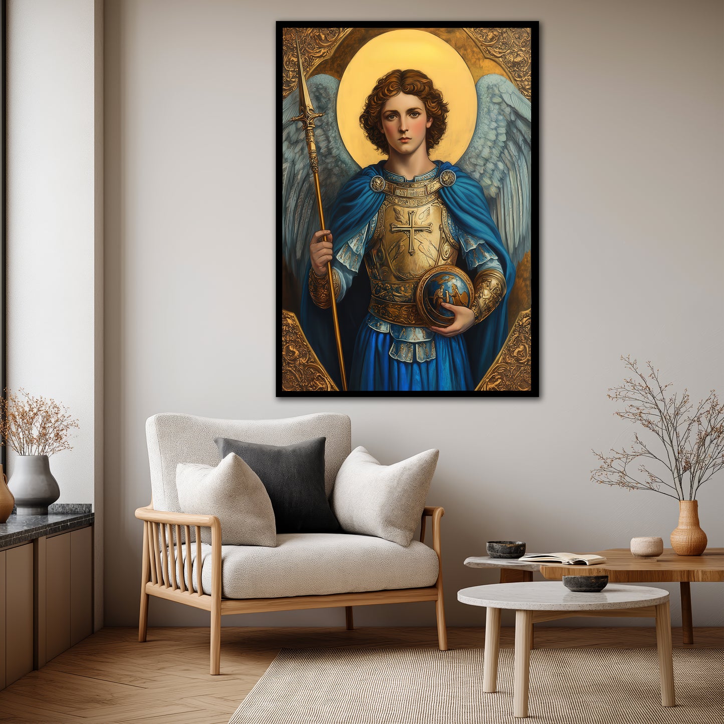 Archangel Michael Canvas Art - Sacred Golden Armor Wall Decor
