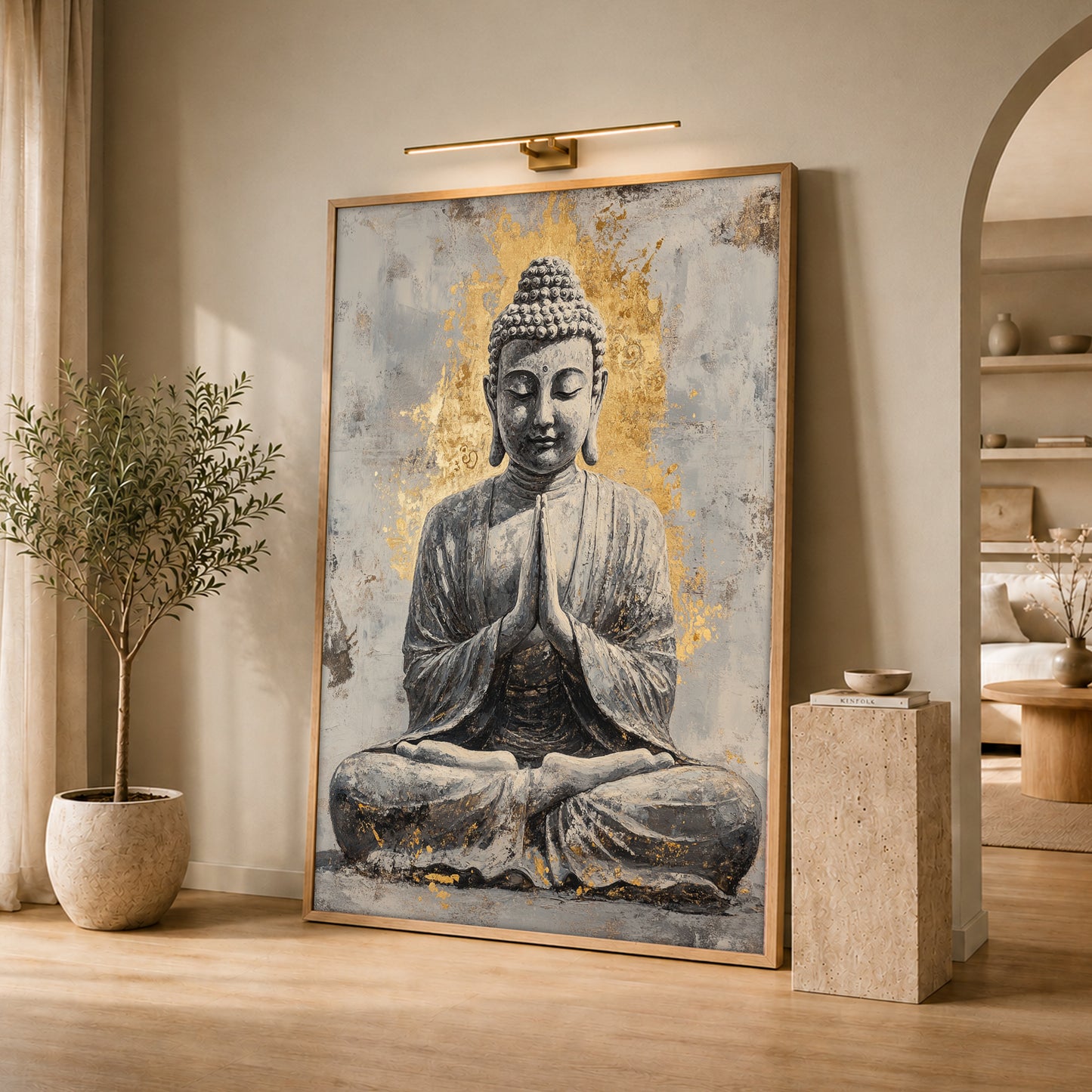 Gold and Grey Buddha Canvas Wall Art - Zen Decor Print