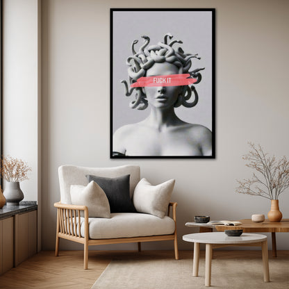 Medusa Statue Pop Art Canvas Art - Modern Greek Mythology Print