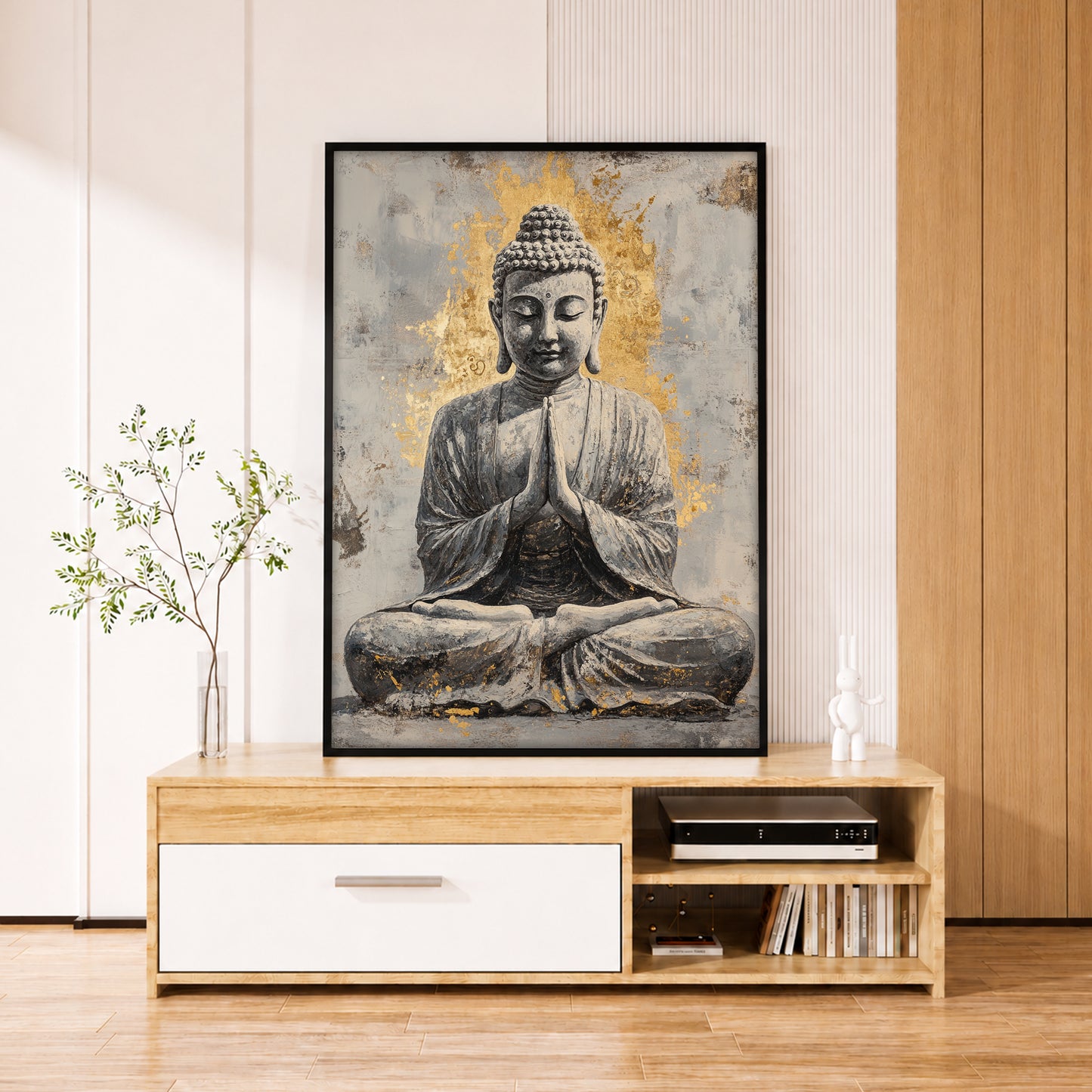 Gold and Grey Buddha Canvas Wall Art - Zen Decor Print
