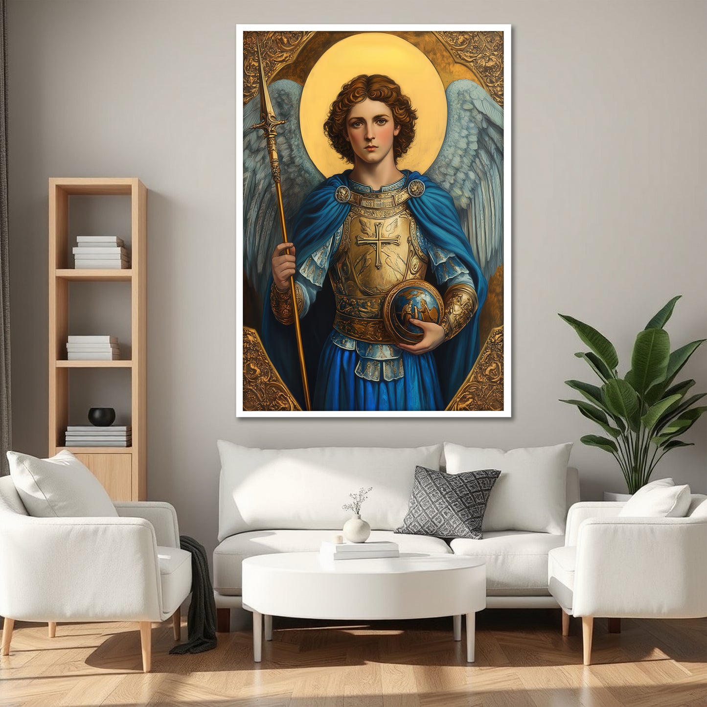 Archangel Michael Canvas Art - Sacred Golden Armor Wall Decor