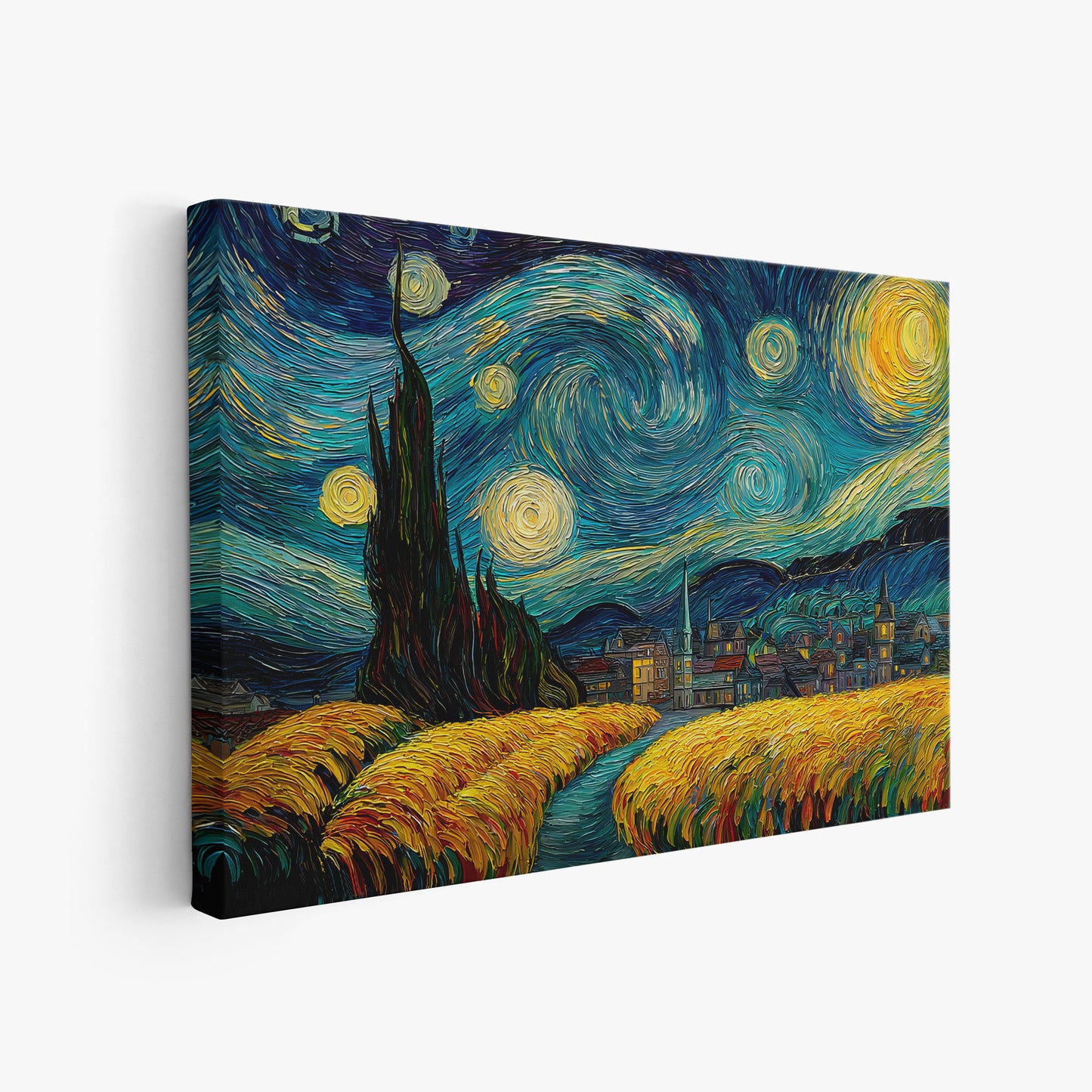 Van Gogh Starry Night Canvas Wall Art - Impressionist Wheat Field Painting