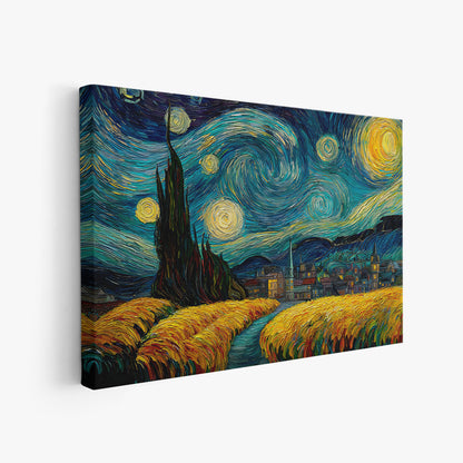 Van Gogh Starry Night Canvas Wall Art - Impressionist Wheat Field Painting