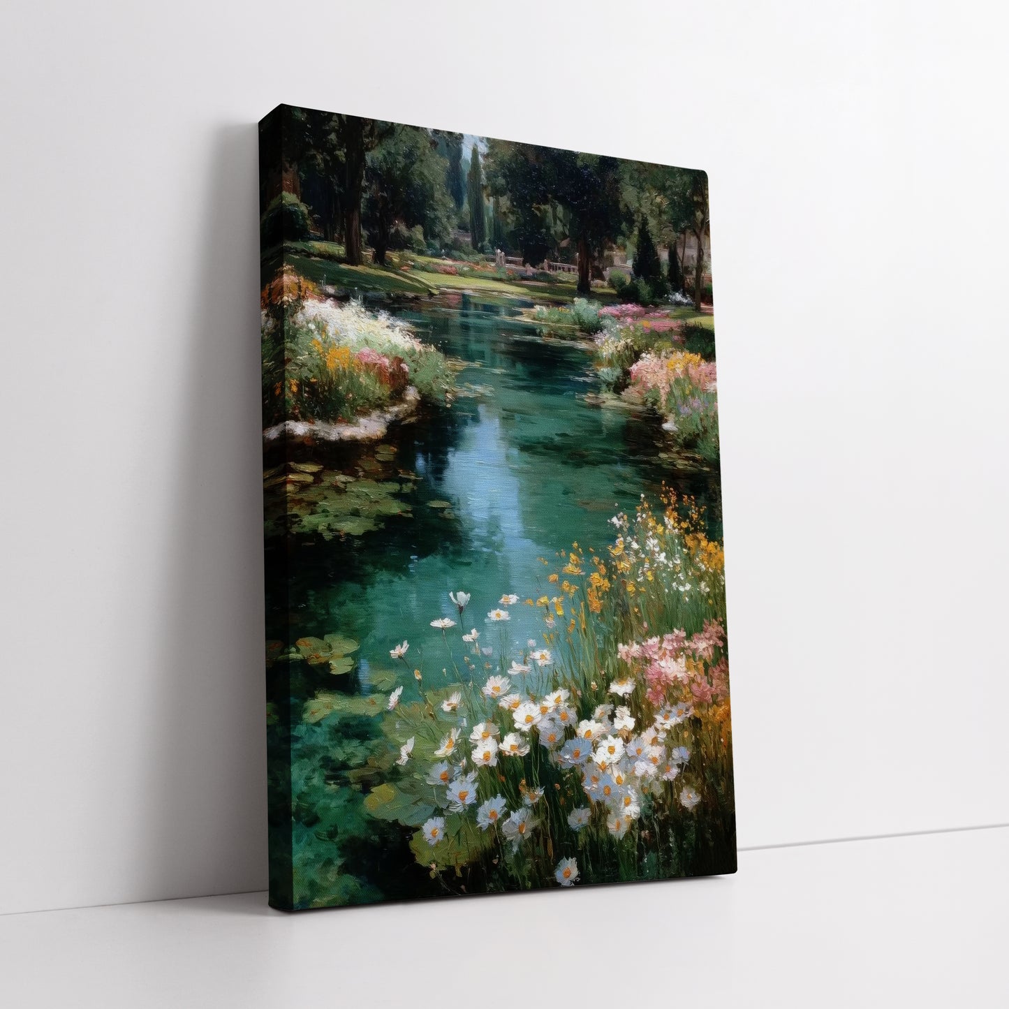 Wildflowers and River Landscape Canvas Art - Nature Home Decor