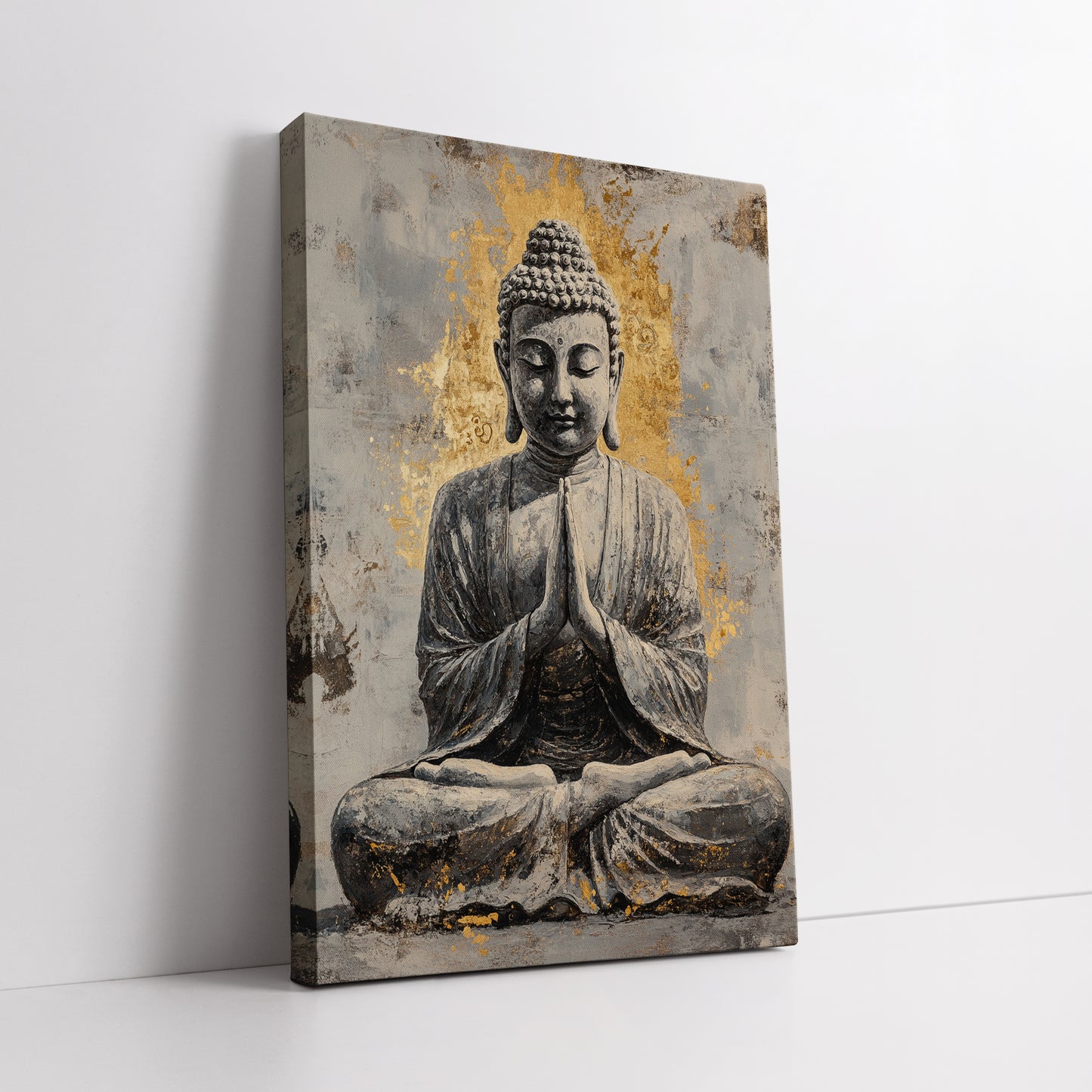 Gold and Grey Buddha Canvas Wall Art - Zen Decor Print