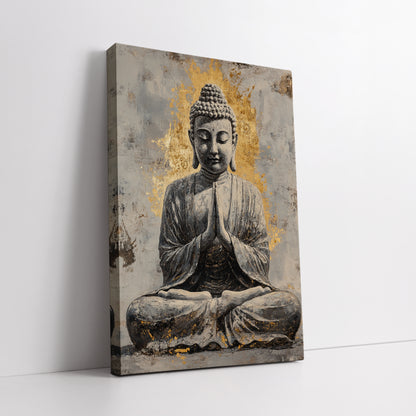 Gold and Grey Buddha Canvas Wall Art - Zen Decor Print