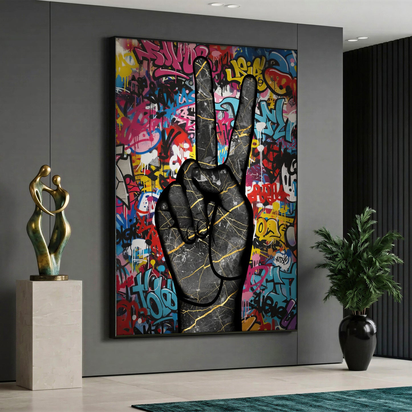 Peace Sign Graffiti Wall Art - Pop Art Marble Hand Street Print