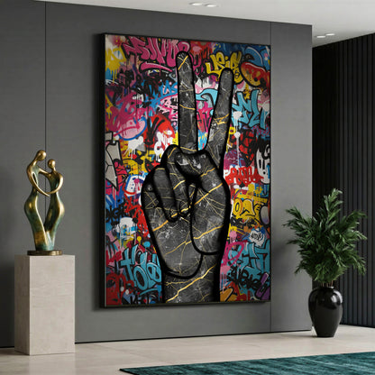 Peace Sign Graffiti Wall Art - Pop Art Marble Hand Street Print