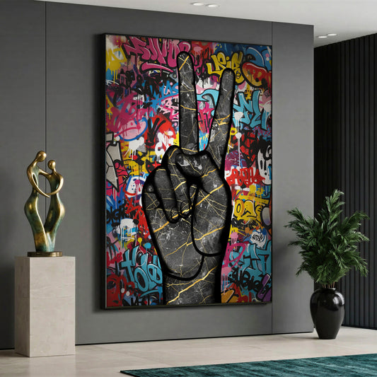 Peace Sign Graffiti Wall Art - Pop Art Marble Hand Street Print