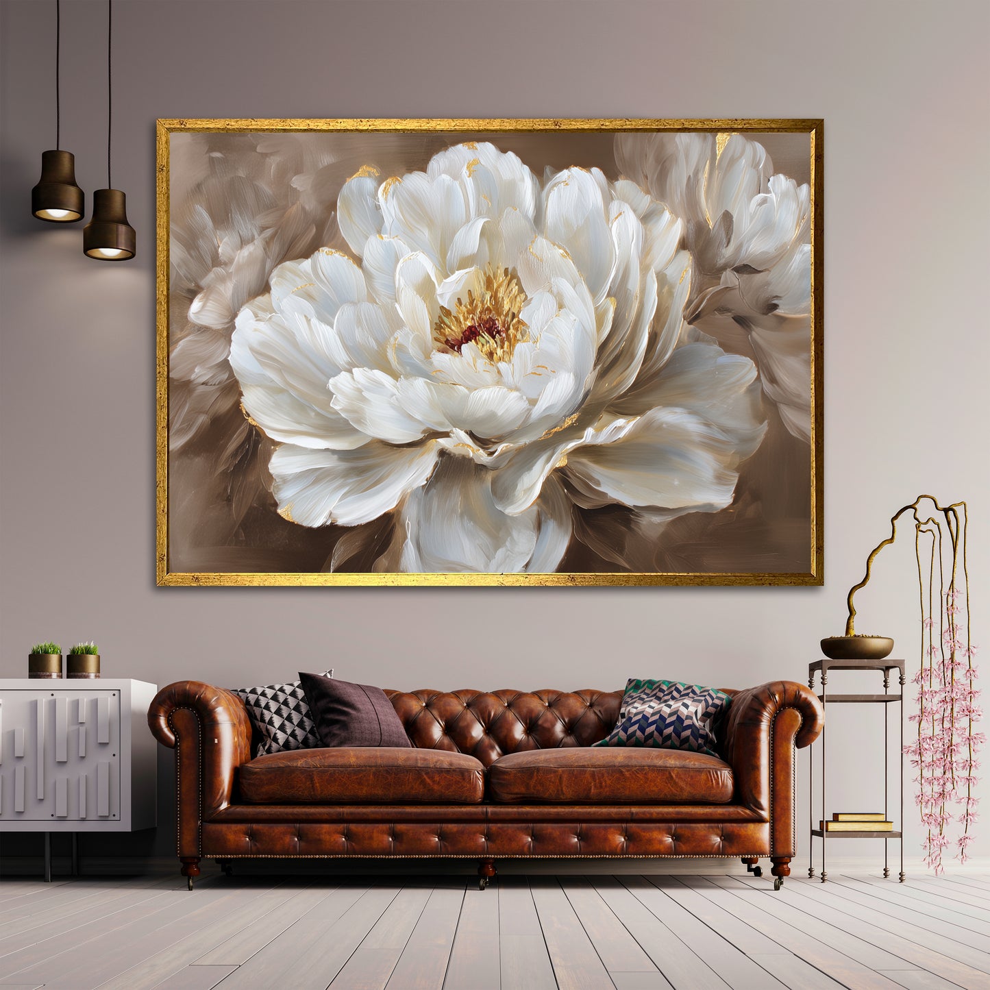 White Flower Canvas Print - Modern Floral Wall Decor for Living Room