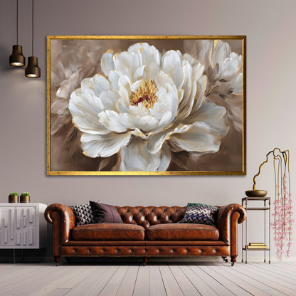 White Flower Canvas Print - Modern Floral Wall Decor for Living Room