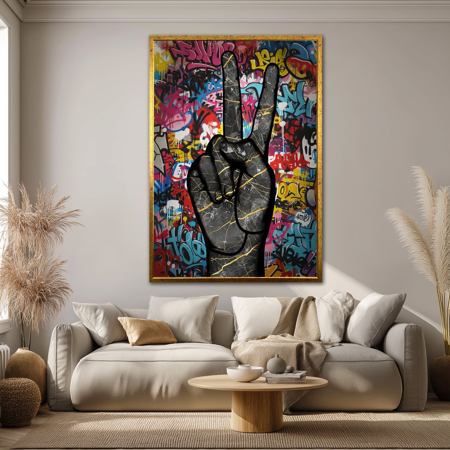 Peace Sign Graffiti Wall Art - Pop Art Marble Hand Street Print