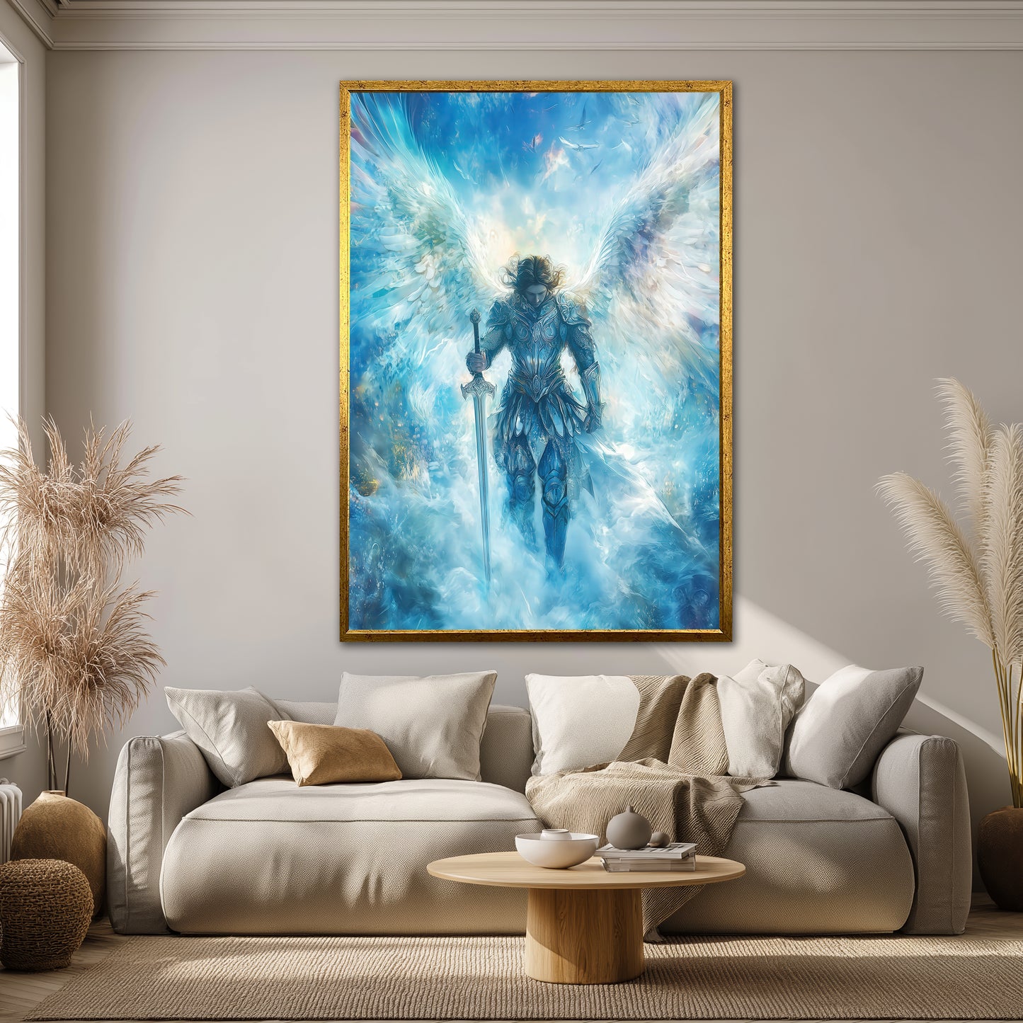 Archangel Michael Canvas - Modern Wall Decor With Light Sword