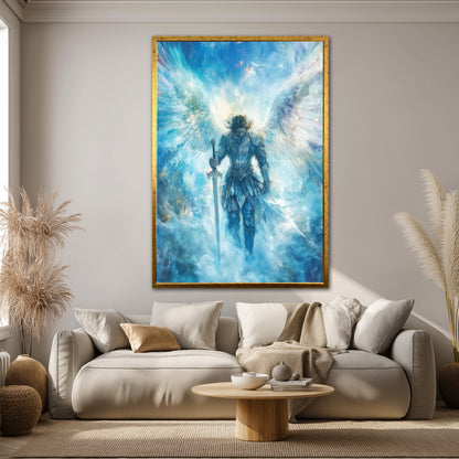Archangel Michael Canvas - Modern Wall Decor With Light Sword