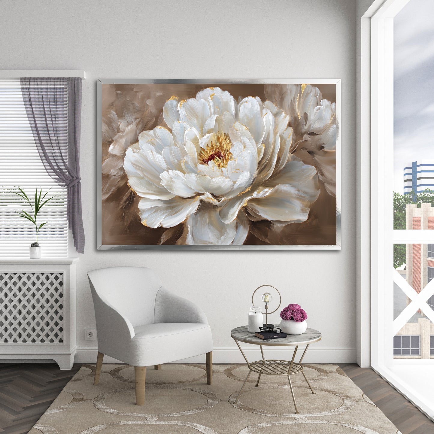 White Flower Canvas Print - Modern Floral Wall Decor for Living Room