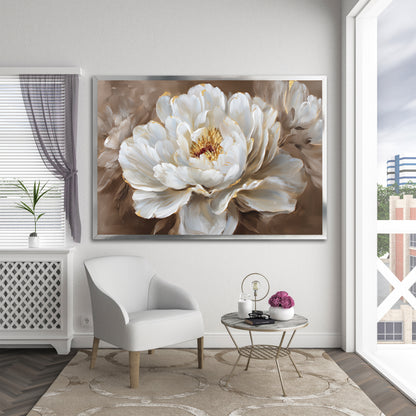 White Flower Canvas Print - Modern Floral Wall Decor for Living Room