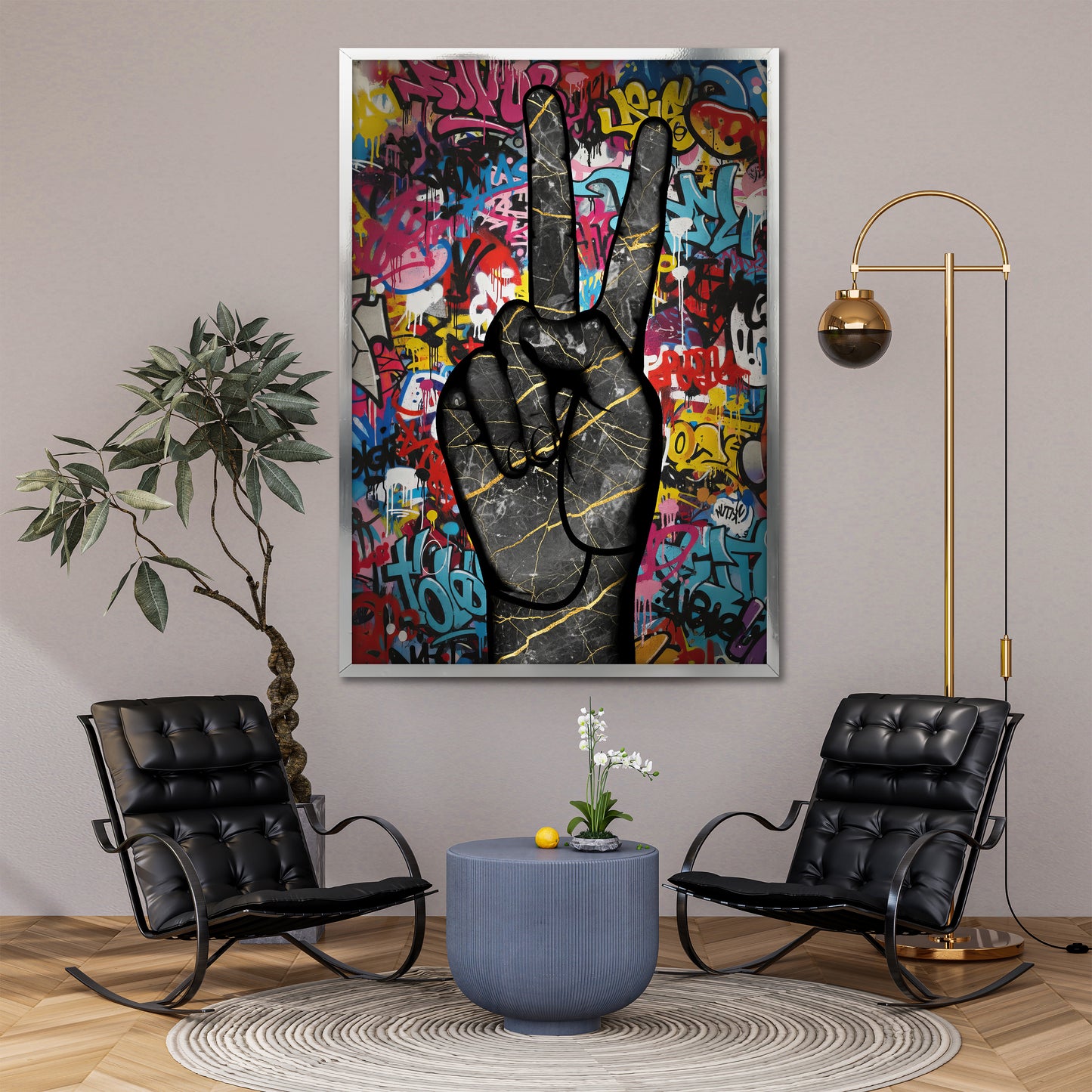 Peace Sign Graffiti Wall Art - Pop Art Marble Hand Street Print