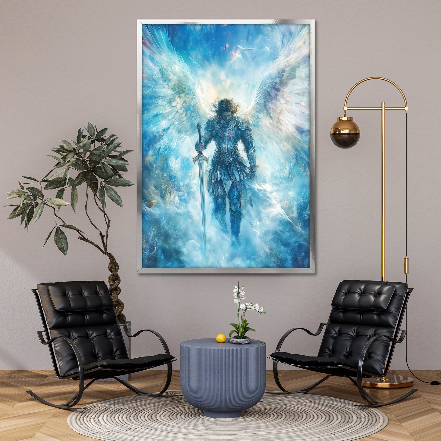 Archangel Michael Canvas - Modern Wall Decor With Light Sword