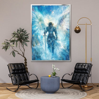 Archangel Michael Canvas - Modern Wall Decor With Light Sword