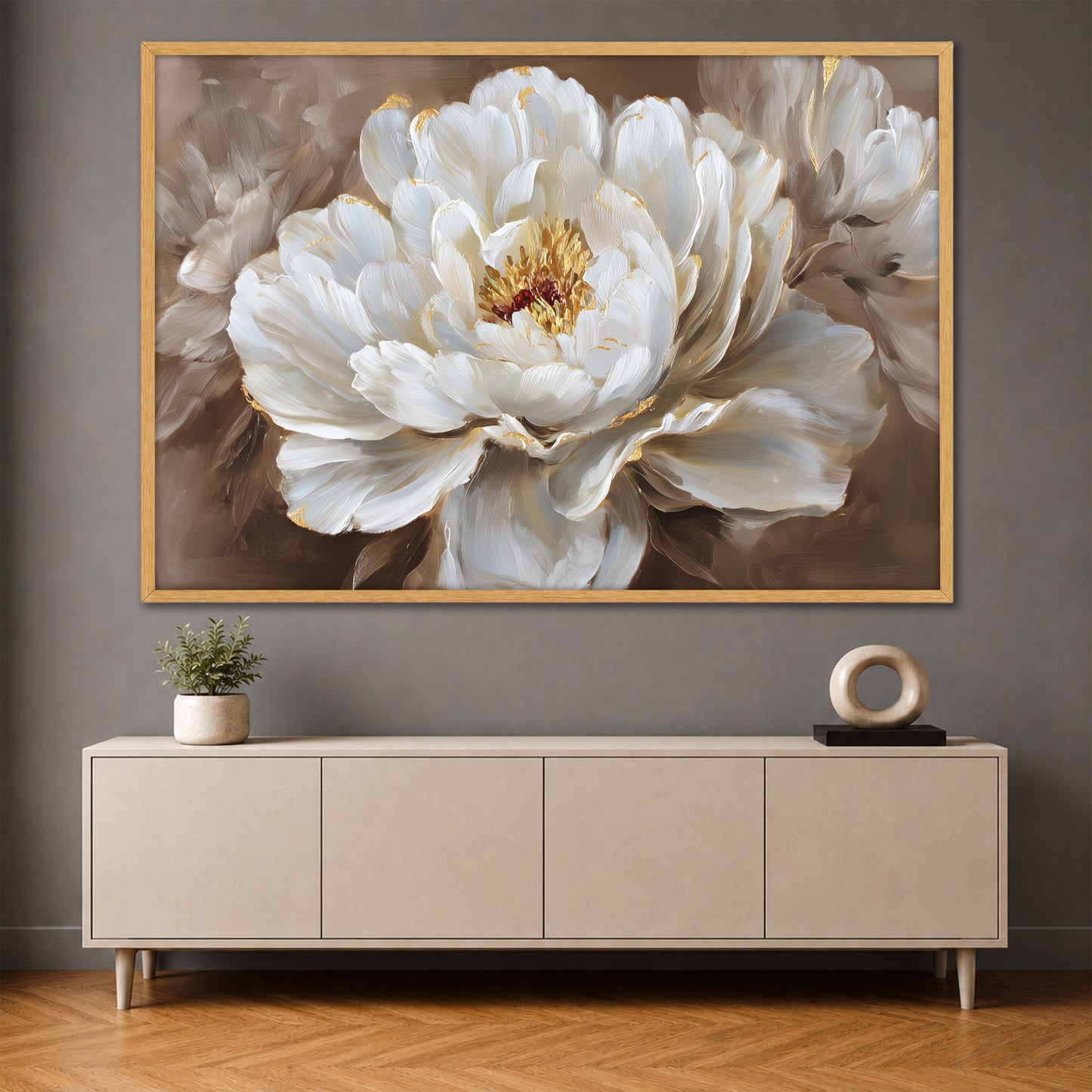White Flower Canvas Print - Modern Floral Wall Decor for Living Room