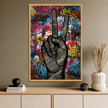Peace Sign Graffiti Wall Art - Pop Art Marble Hand Street Print