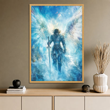 Archangel Michael Canvas - Modern Wall Decor With Light Sword