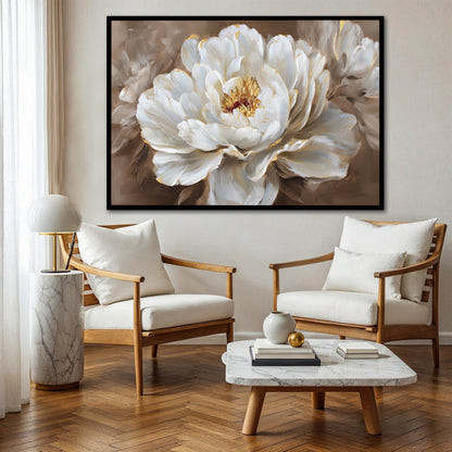 White Flower Canvas Print - Modern Floral Wall Decor for Living Room