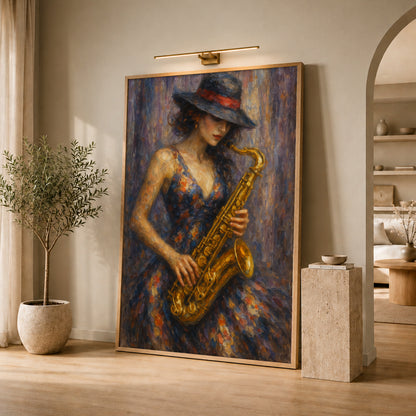 Woman Playing Saxophone Art - Gallery Wall Print