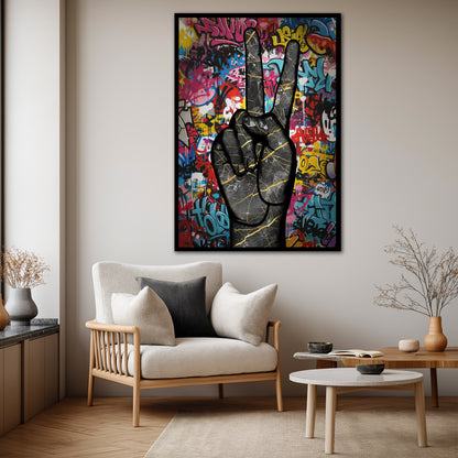 Peace Sign Graffiti Wall Art - Pop Art Marble Hand Street Print