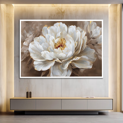 White Flower Canvas Print - Modern Floral Wall Decor for Living Room