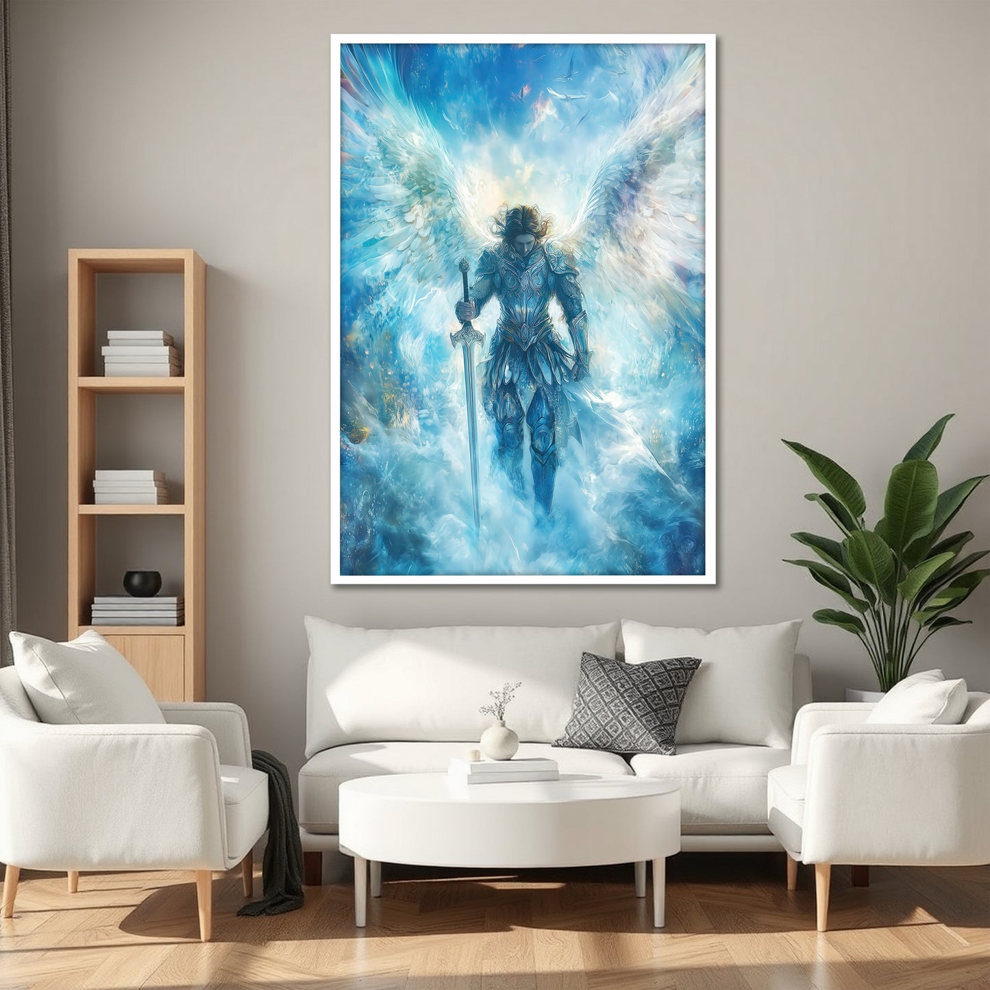 Archangel Michael Canvas - Modern Wall Decor With Light Sword