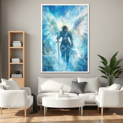 Archangel Michael Canvas - Modern Wall Decor With Light Sword