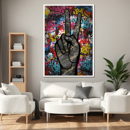 Peace Sign Graffiti Wall Art - Pop Art Marble Hand Street Print
