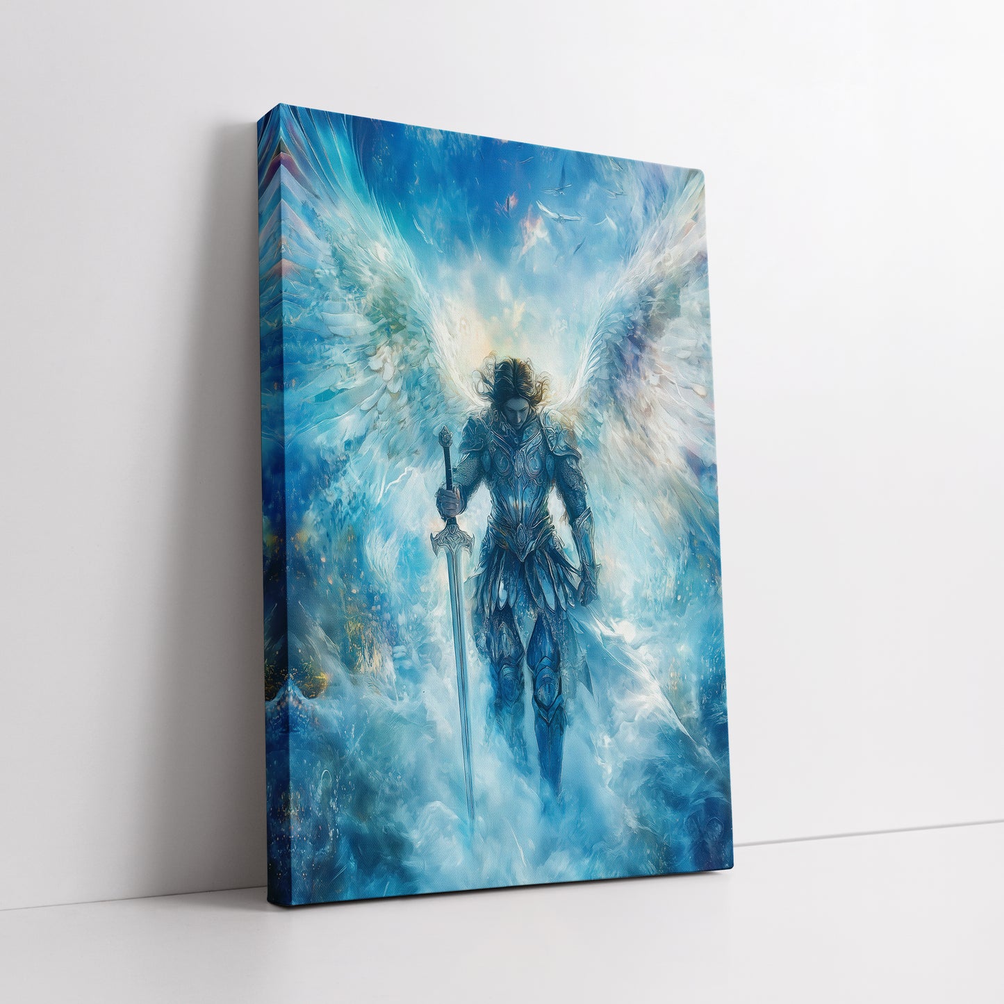 Archangel Michael Canvas - Modern Wall Decor With Light Sword