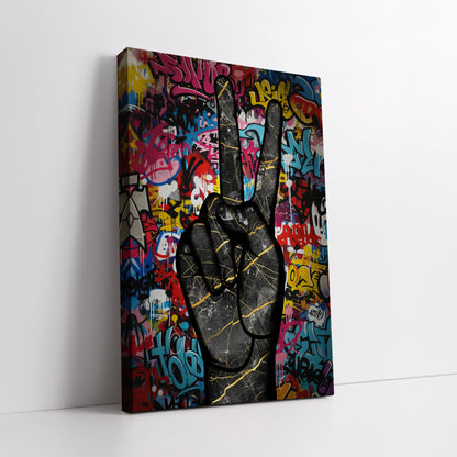 Peace Sign Graffiti Wall Art - Pop Art Marble Hand Street Print