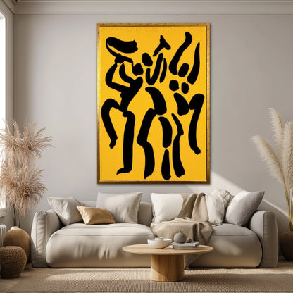 Abstract Dancing Figures Yellow Wall Art - Modern Minimalist Boho Print