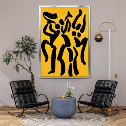 Abstract Dancing Figures Yellow Wall Art - Modern Minimalist Boho Print