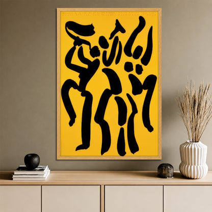 Abstract Dancing Figures Yellow Wall Art - Modern Minimalist Boho Print