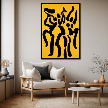 Abstract Dancing Figures Yellow Wall Art - Modern Minimalist Boho Print