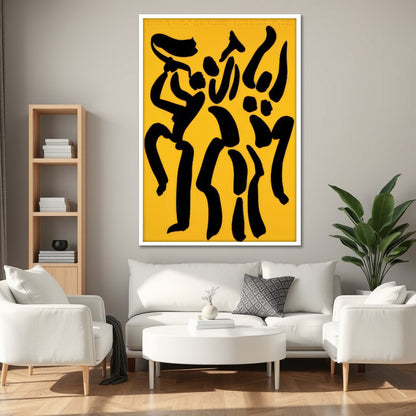 Abstract Dancing Figures Yellow Wall Art - Modern Minimalist Boho Print