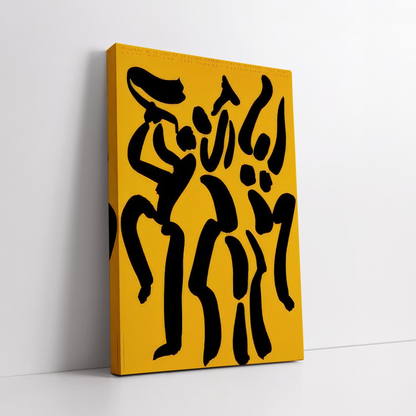 Abstract Dancing Figures Yellow Wall Art - Modern Minimalist Boho Print