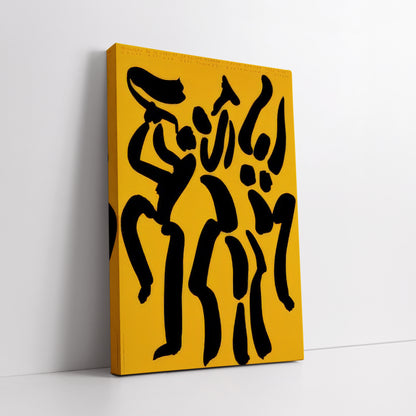Abstract Dancing Figures Yellow Wall Art - Modern Minimalist Boho Print