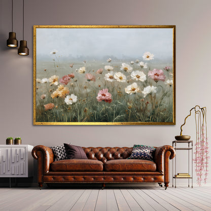 Soft Color Wildflowers Canvas Print - Vintage Floral Meadow Wall Decor