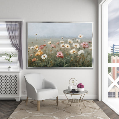 Soft Color Wildflowers Canvas Print - Vintage Floral Meadow Wall Decor