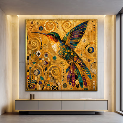Hummingbird Canvas Art - Klimt Style Living Room Decor