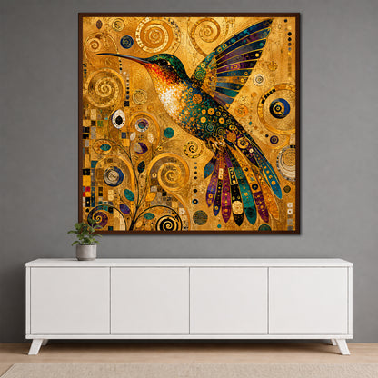 Hummingbird Canvas Art - Klimt Style Living Room Decor