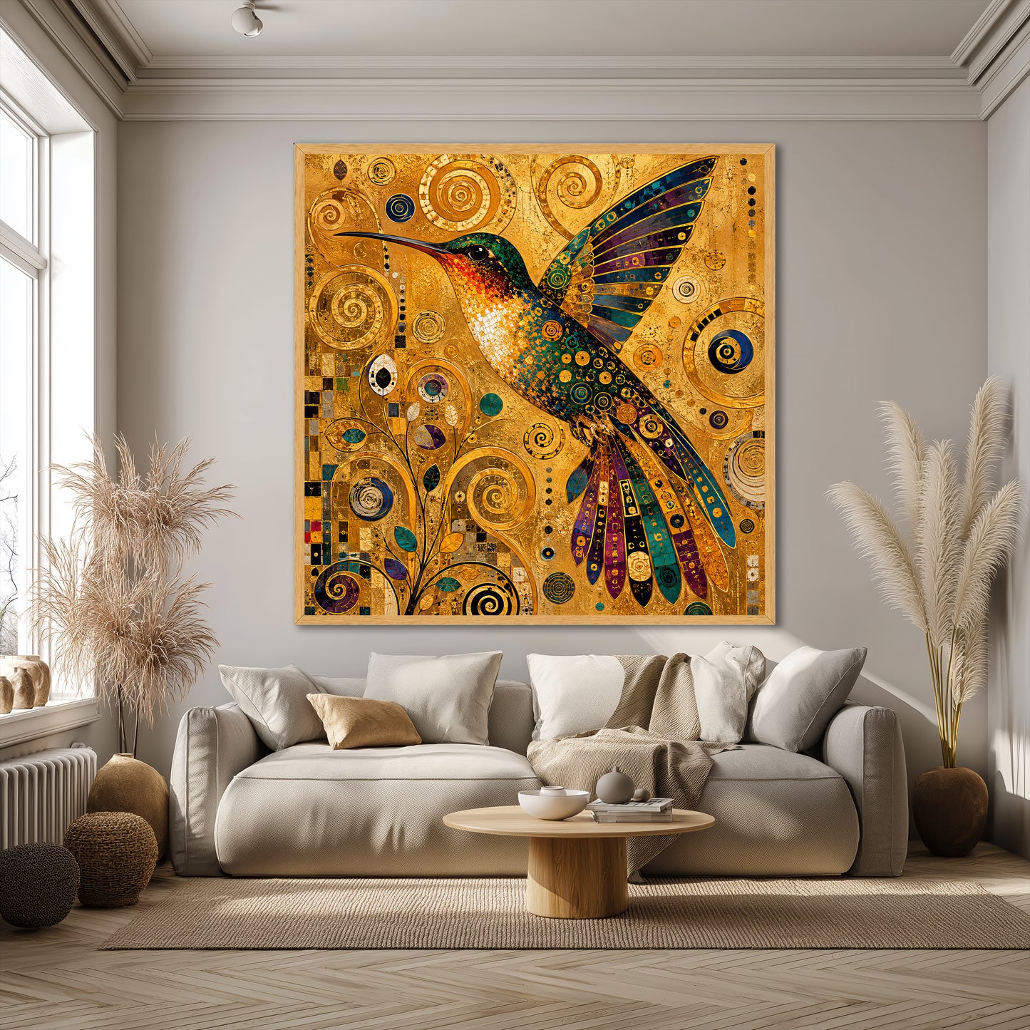 Hummingbird Canvas Art - Klimt Style Living Room Decor