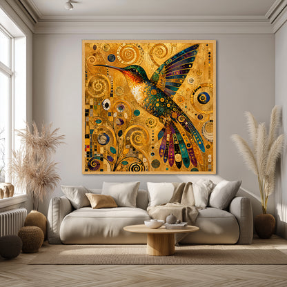 Hummingbird Canvas Art - Klimt Style Living Room Decor