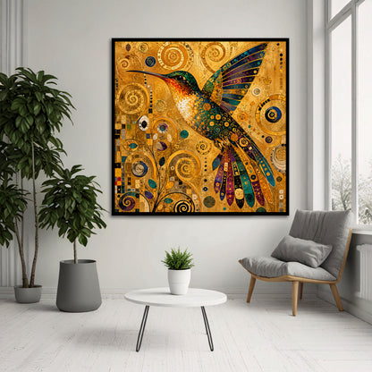 Hummingbird Canvas Art - Klimt Style Living Room Decor